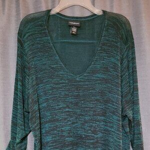 Lane Bryant Asymmetrical 3/4 Tunic Green/Black Multifabric Size 22/24